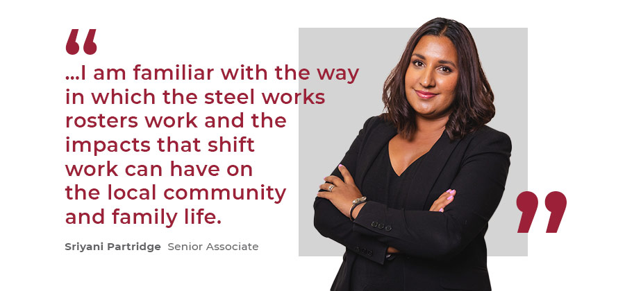 Sriyani Partridge, familiar with the way in which the steel works rosters schedule in Whyalla and the impacts that shift work can have on the local community and family life.